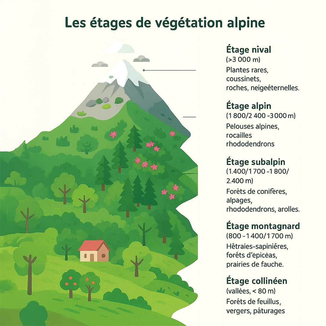 Schéma des étages de végétation dans les Alpes