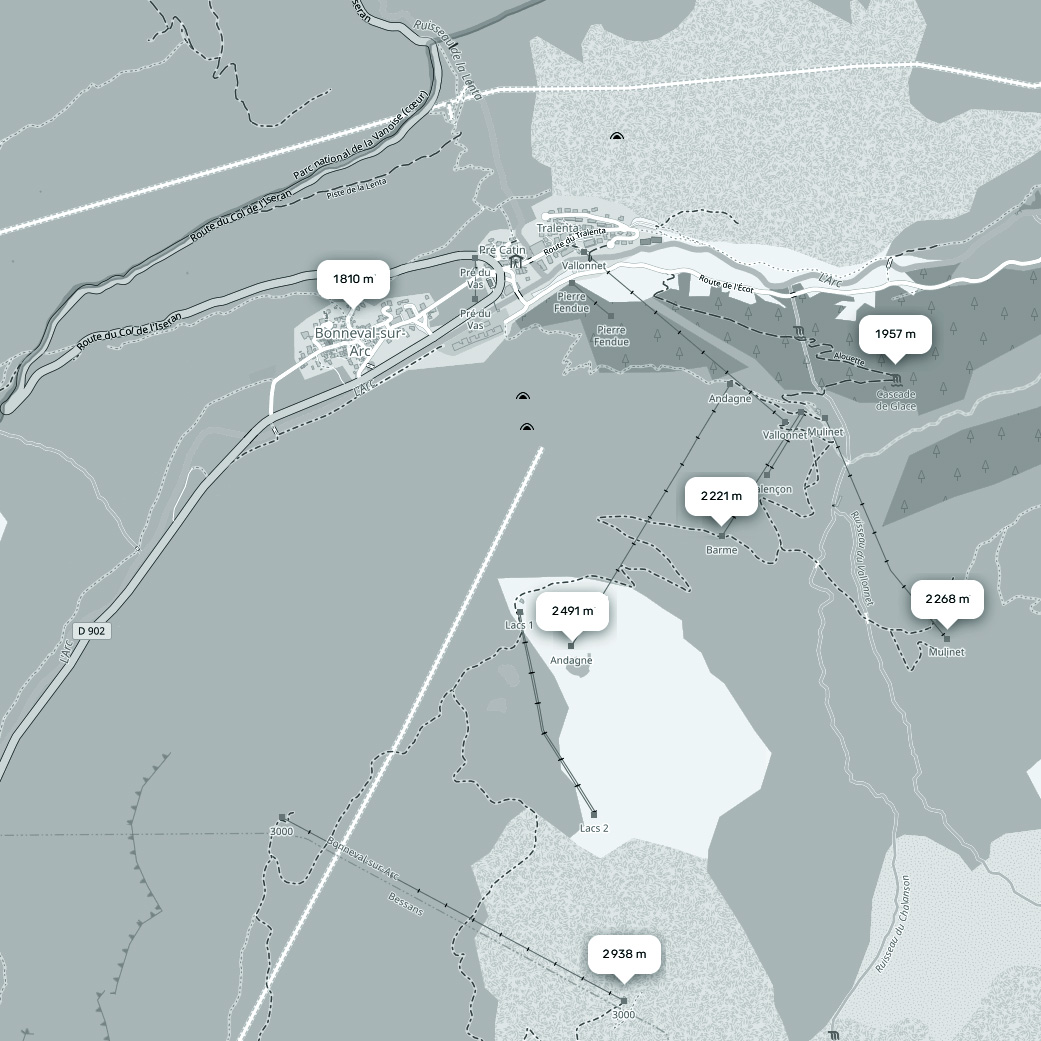 carte altitude Bonneval‑sur‑Arc